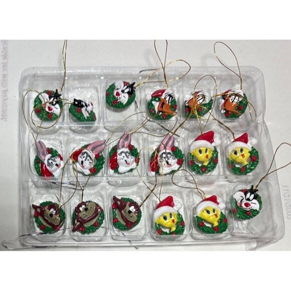 Looney Tunes Mini Christmas Ornaments Set Of 16 Tweety Taz Bugs Sylvester 1/2" - Picture 2 of 11